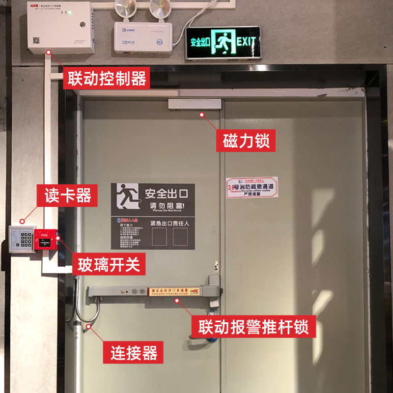 消防聯動報警推桿鎖 門禁式逃生門鎖 安全控制與報警逃生門鎖系統 金捍力
